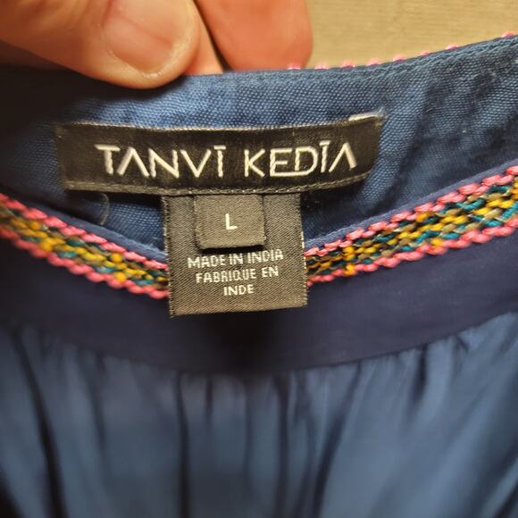 Anthro Tanvi Kedia Nyla Large baby doll top sleeveless blue boho embroidery line - Picture 7 of 8